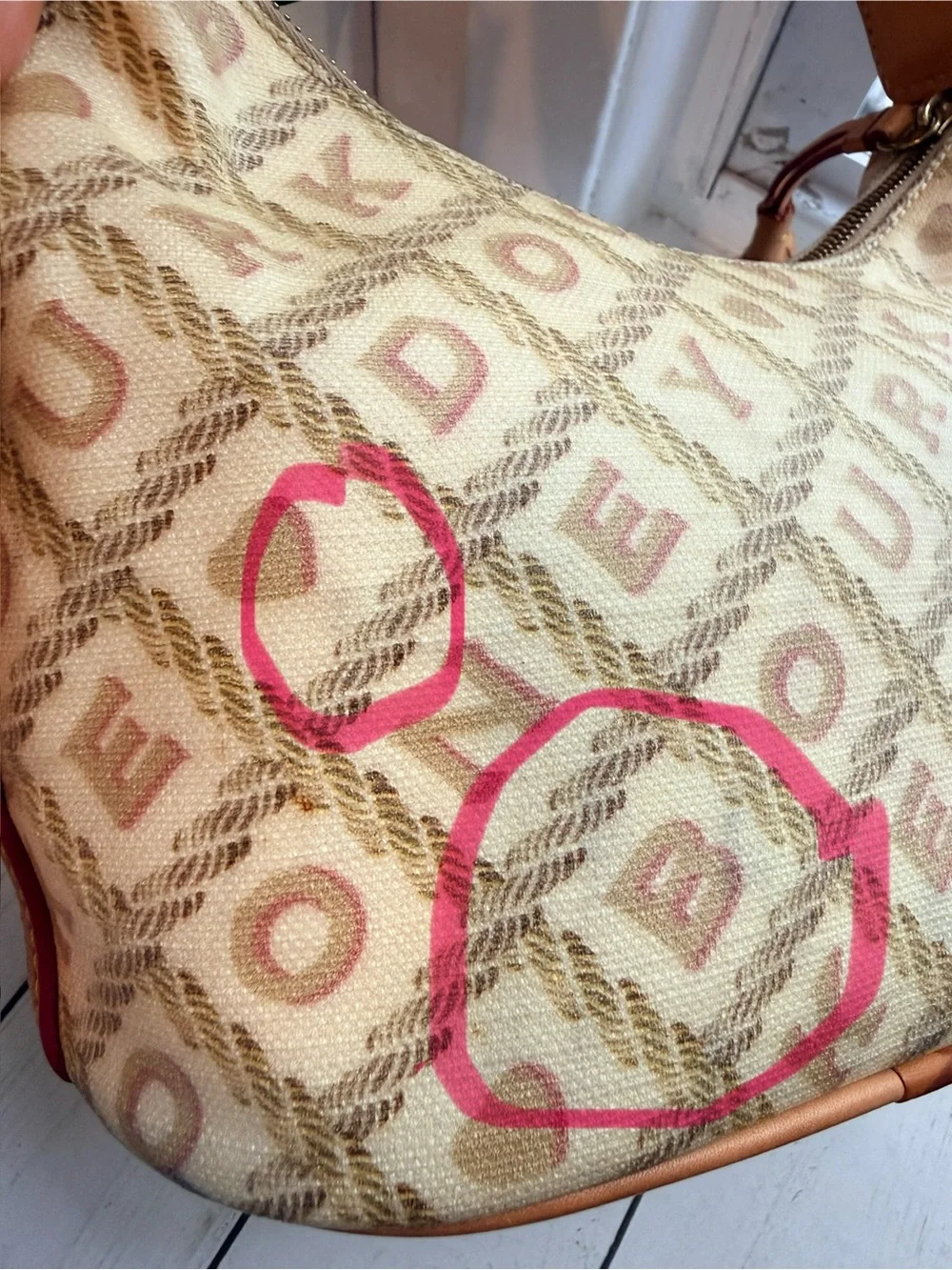Dooney & Bourke | Vintage Y2K Cream Crossword Logo Mini Hobo Bag